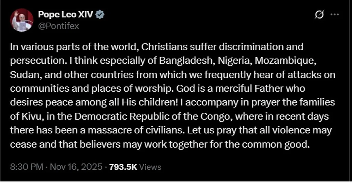 Pope Expresses Concern Over Christian Persecution in Bangladesh